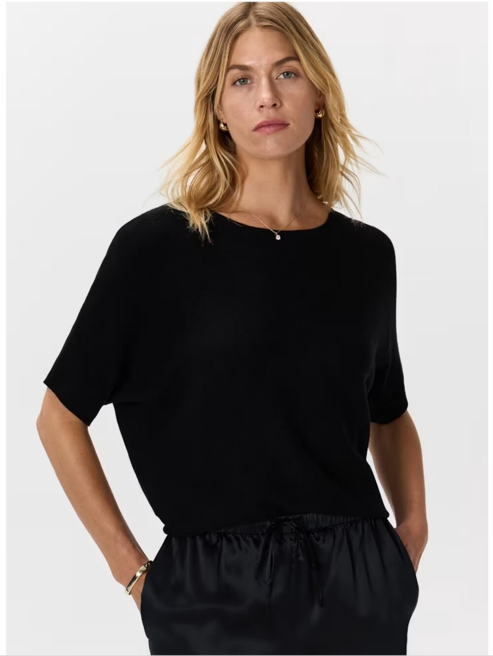 NWT Lightweight Cotton Cashmere Link-Stitch Dolman Sweater Size S